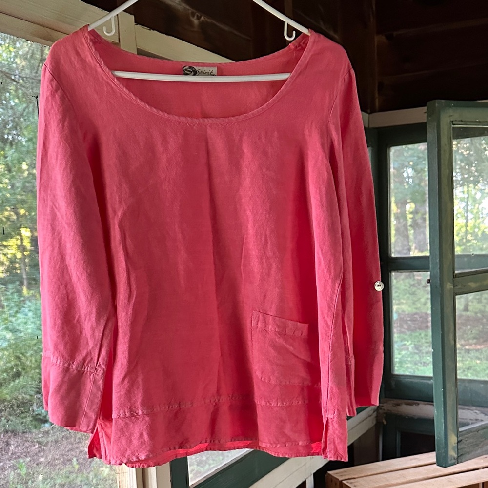 Vintage Linen Blend Pink Blouse Small
